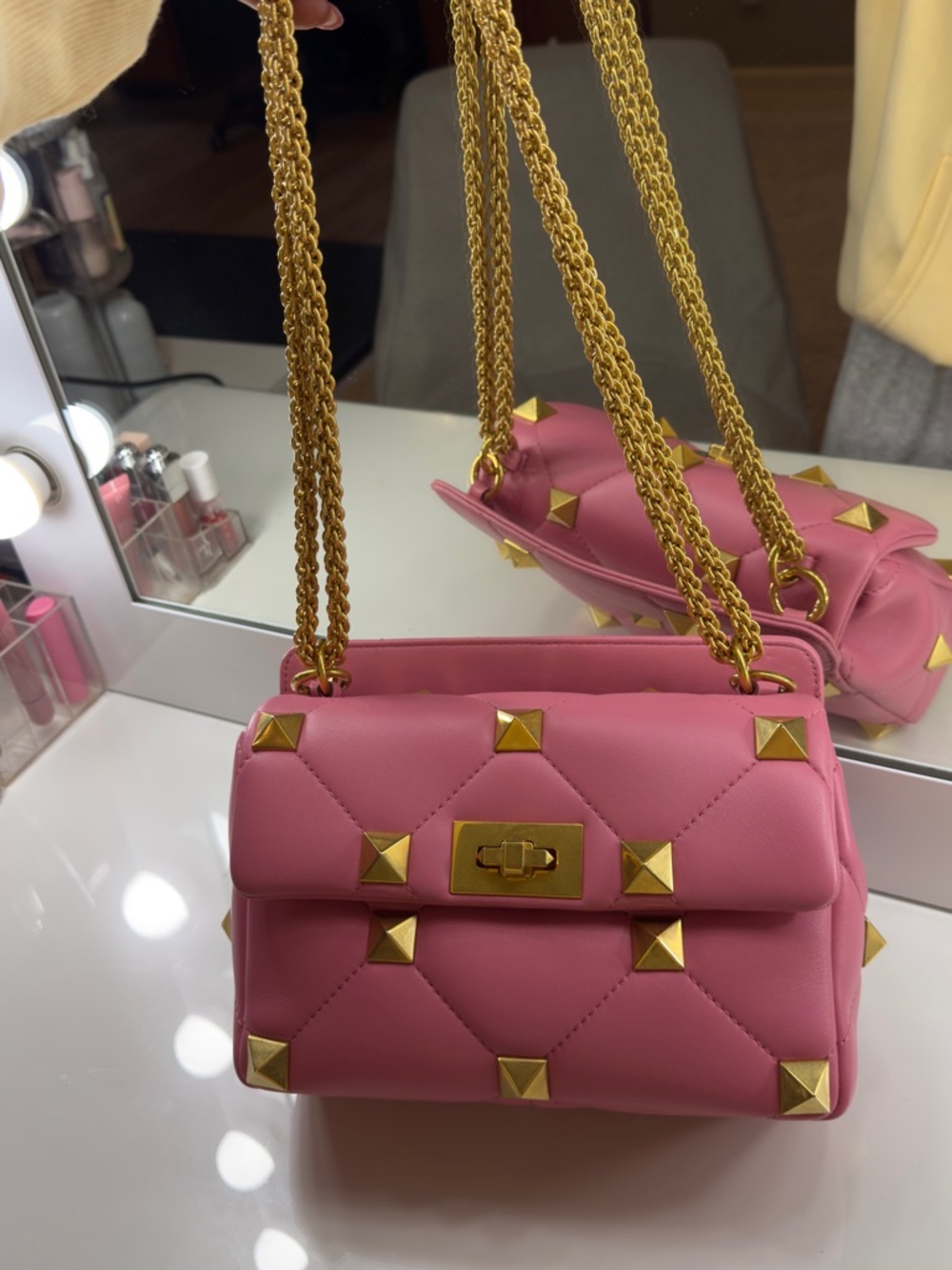 Valentino Garavani Roman Stud Pink Quilted Shoulder Bag